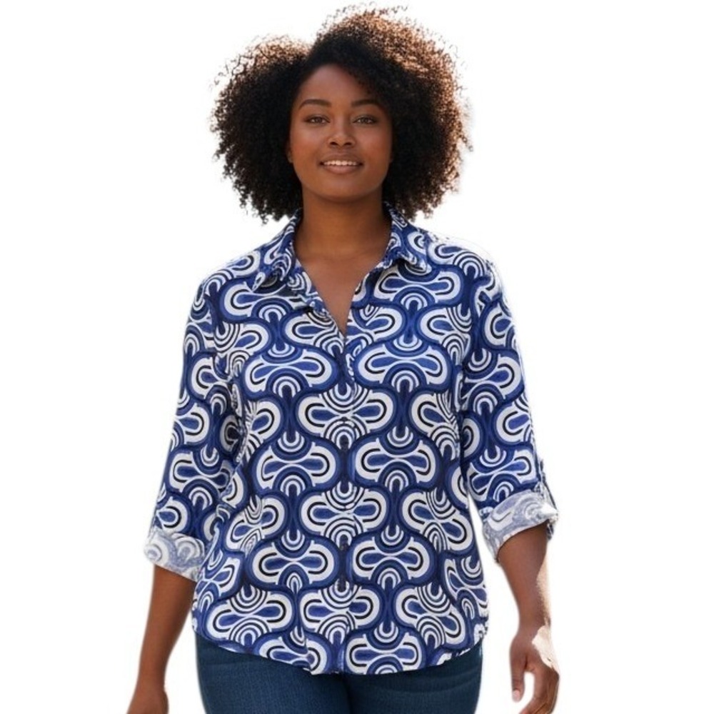 Foxcroft Plus Womens size 2X Easy Care Mary Arches Jersey Button Down Casual Top